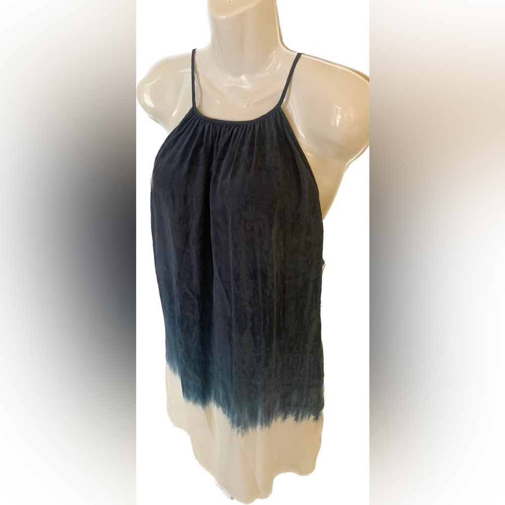 100% Silk Luxury Top M 8 10 Fifteen Twenty Tunic Tank Gray Blue Tie Dye NEW NWT